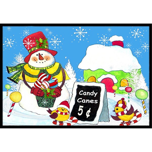 Carolines Treasures Candy Canes For Sale Snowman Indoor and Outdoor Mat- 18 x 27 in. PJC1076MAT - main